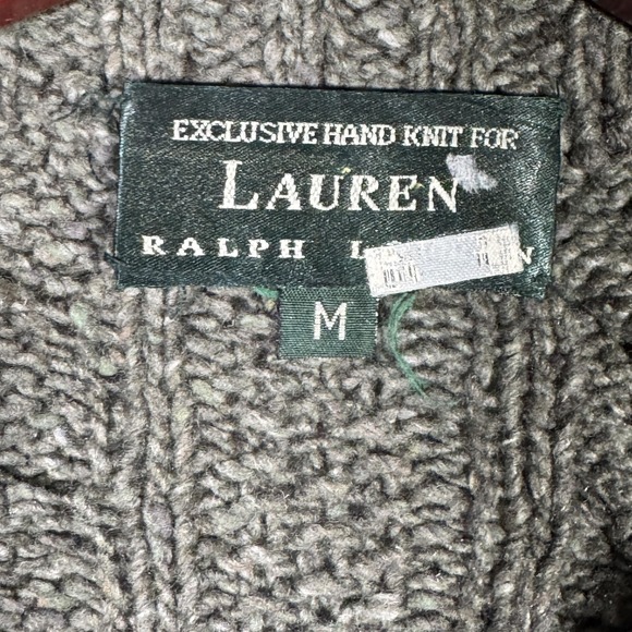 Lauren Ralph Lauren Sweater Womens M Green Hand Knit Wool 1/4 Zip Cable Knit - Picture 3 of 9